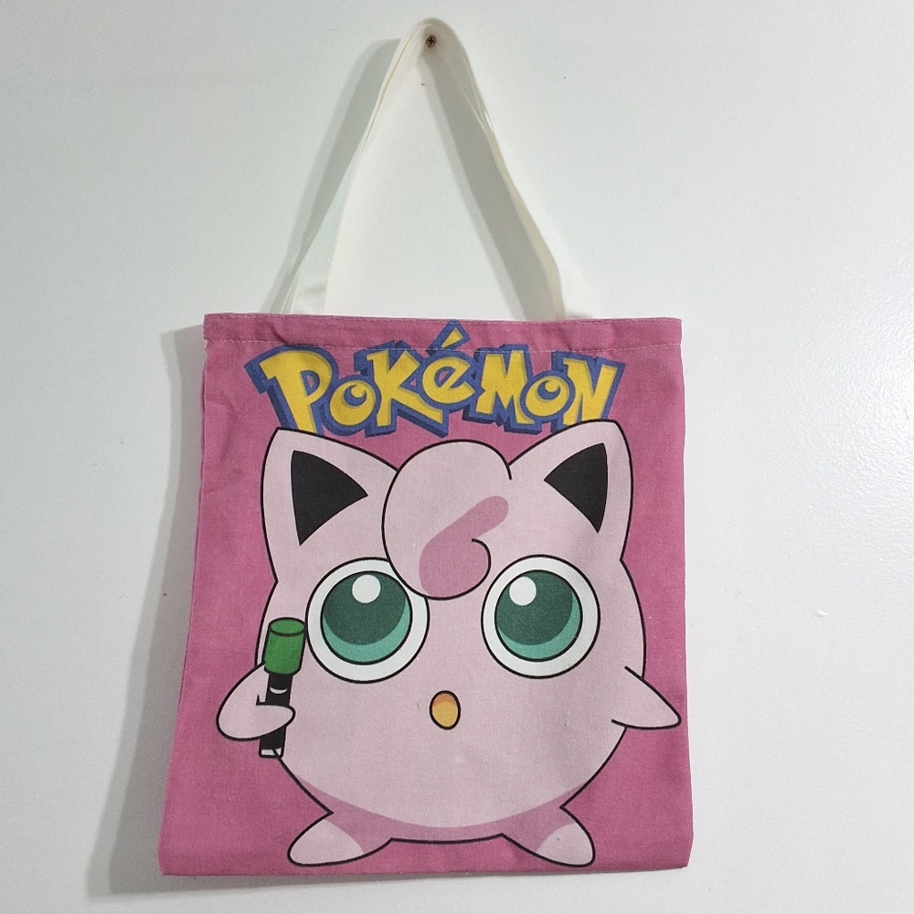 Pokemon Jigglypuff Canvas Tote Bag with Zipper – Double-Sided Design, NEW